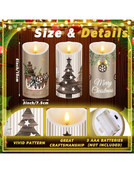 ROCEEI Velas LED Decorativas 3 Pcs Estilo Campestre 15 cm