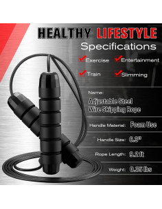 Cuerda de Saltar Junkin Ajustable con Mangos de Espuma 2.74m 2