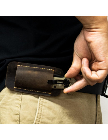 Funda de Cuchillo de Cuero Topstache Pequeña Marrón Oscuro