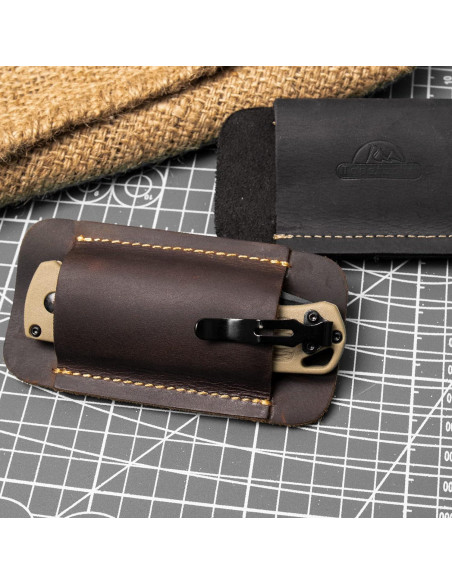 Funda de Cuchillo de Cuero Topstache Pequeña Marrón Oscuro