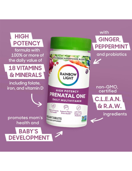 Multivitamina Prenatal Rainbow Light One 120 Cápsulas Veganas