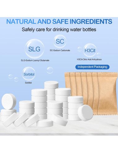 Paquete de 100 tabletas de limpieza Heigble para botellas