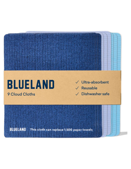 Paño Nubes Reutilizable BLUELAND, Paquete de 9, Ultraabsorbente