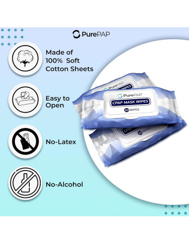 Toallitas de limpieza CPAP PurePap - 30 hojas de algodón 100%