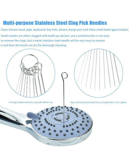 Limpiador de Cabezal de Ducha Ceycudy, 10 Puntas Acero Inoxidable y 15 Cepillos Nylon