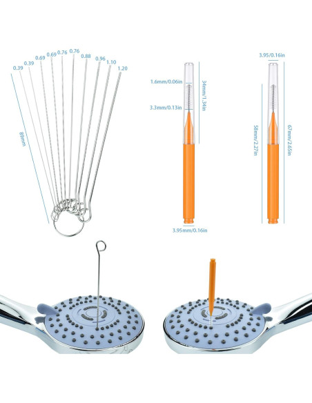 Limpiador de Cabezal de Ducha Ceycudy, 10 Puntas Acero Inoxidable y 15 Cepillos Nylon