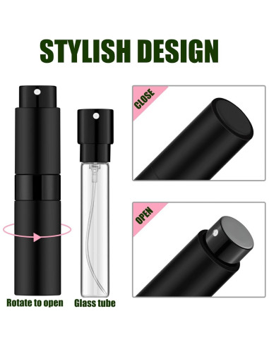 Atomizador de Perfume Mini 8ml Mozzafiato Negro Mate - 3 Piezas