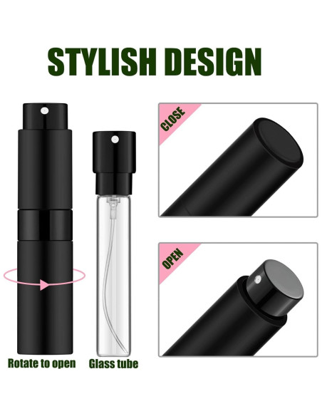 Atomizador de Perfume Mini 8ml Mozzafiato Negro Mate - 3 Piezas