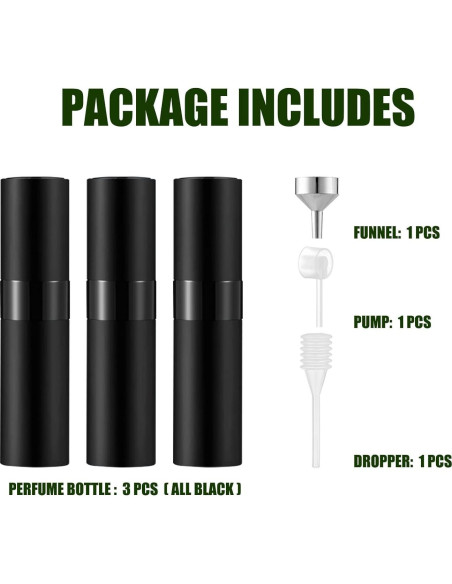 Atomizador de Perfume Mini 8ml Mozzafiato Negro Mate - 3 Piezas