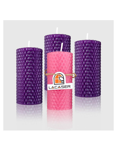 Juego de 4 Velas de Cera de Abeja Lacaser - 3 Moradas y 1 Rosa