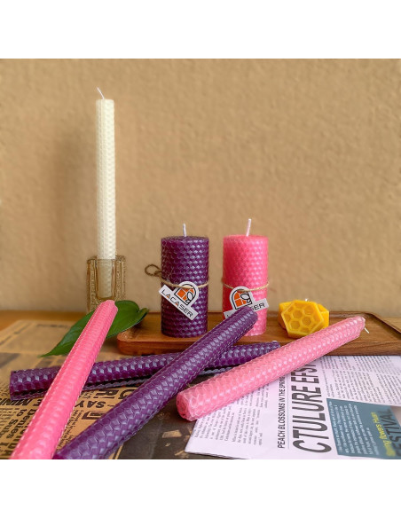 Juego de 4 Velas de Cera de Abeja Lacaser - 3 Moradas y 1 Rosa