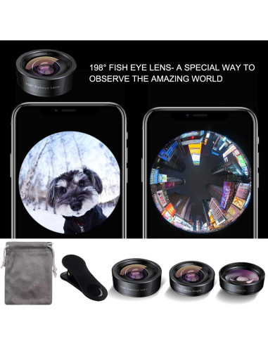 Kit de Lentes 3 en 1 KEYWING para Smartphone - Ojo de Pez, Gran Angular y Macro