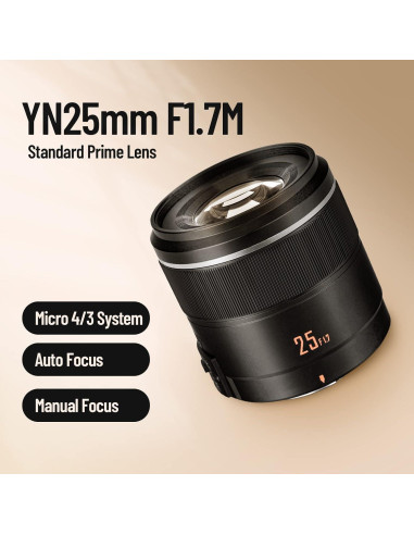 Lente Yongnuo YN25mm F1.7M Micro Cuatro Tercios Enfoque Automático