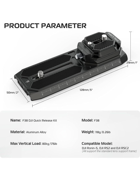 Adaptador de Liberación Rápida ULANZI F38 para DJI Ronin-S/RS2/RSC2
