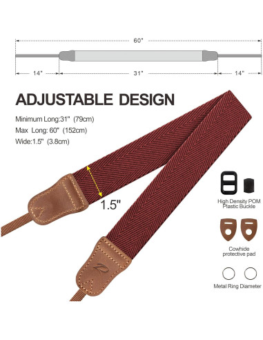 Correa para cámara Padwa Lifestyle Rojo Burdeos 3.8 cm Ajustable