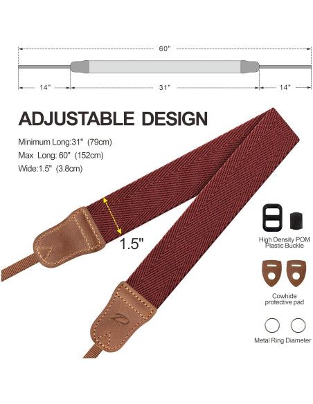 Correa para cámara Padwa Lifestyle Rojo Burdeos 3.8 cm Ajustable
