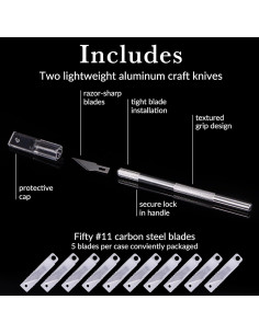 Juego de Cuchillos de Artesanía W.A. Portman - 2 Cuchillos y 50 Cuchillas de Acero 2