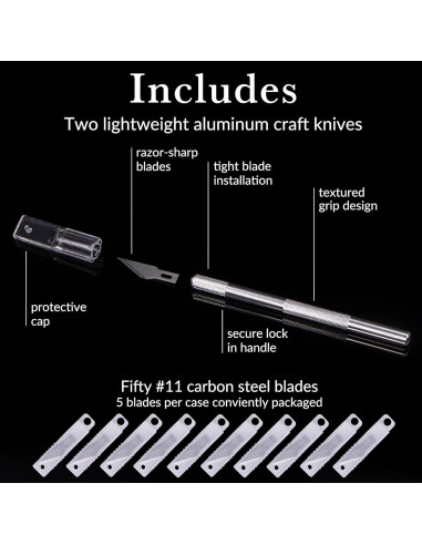 Juego de Cuchillos de Artesanía W.A. Portman - 2 Cuchillos y 50 Cuchillas de Acero