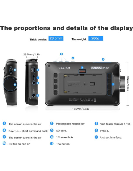 Monitor de Cámara VILTROX DC-550 Pro 5.5" 4K HDMI Táctil
