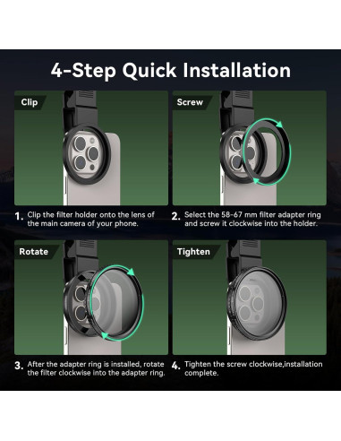 Filtro ND APEXEL 67mm Variable ND2-ND32 para Cámara Móvil