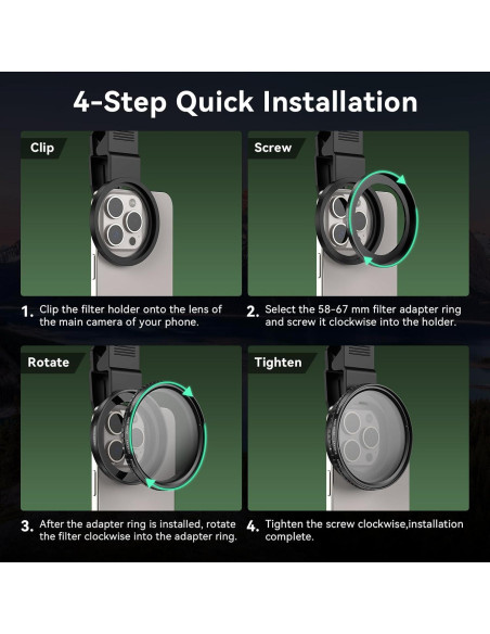 Filtro ND APEXEL 67mm Variable ND2-ND32 para Cámara Móvil
