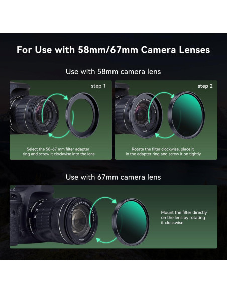 Filtro ND APEXEL 67mm Variable ND2-ND32 para Cámara Móvil