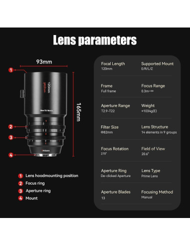 Lente de Cine Macro 2X 7artisans 120mm T2.9 para Sony E-Mount