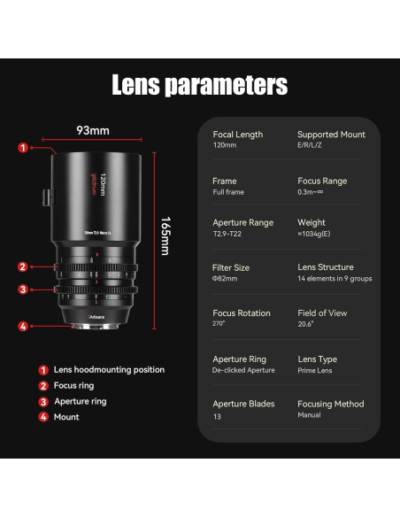 Lente de Cine Macro 2X 7artisans 120mm T2.9 para Sony E-Mount