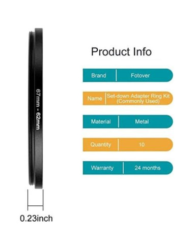 Kit de Anillos Adaptadores de Paso a Abajo 10 Piezas DSLR Sedremm