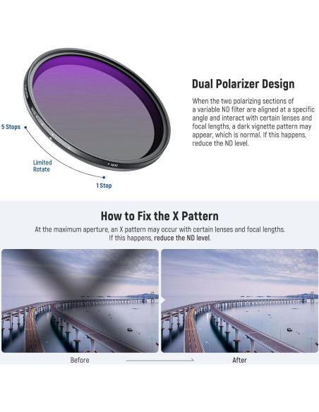 Filtro ND Variable 82mm NEEWER ND2-32 con Accesorios