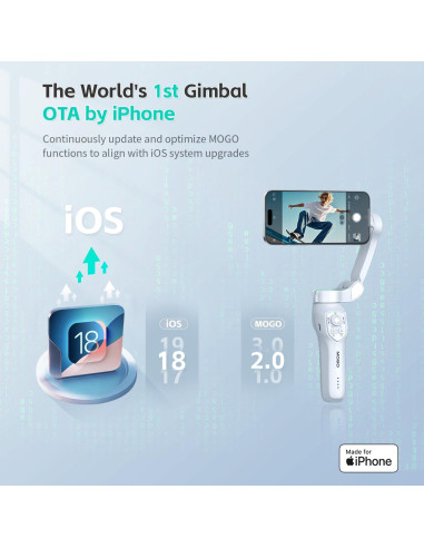 Gimbal Estabilizador MOGO para iPhone con Control Remoto y Luz RGB