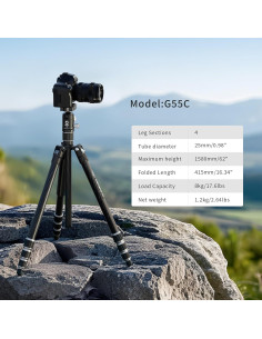 Trípode Profesional de Video JISHANE G55C de Fibra de Carbono 8kg 2