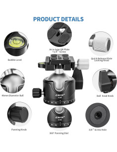 Cabezal de bola de trípode CAVIX H-46 con placa Arca Swiss 2