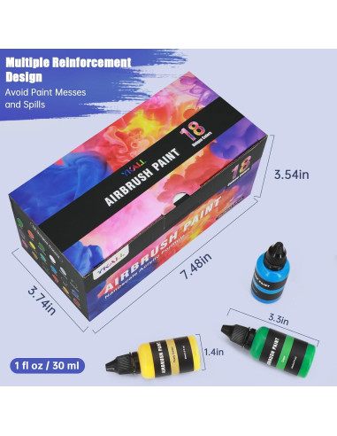 Juego de Pintura con Aerógrafo Ykall 18 Colores Acrílico 29.57 ml