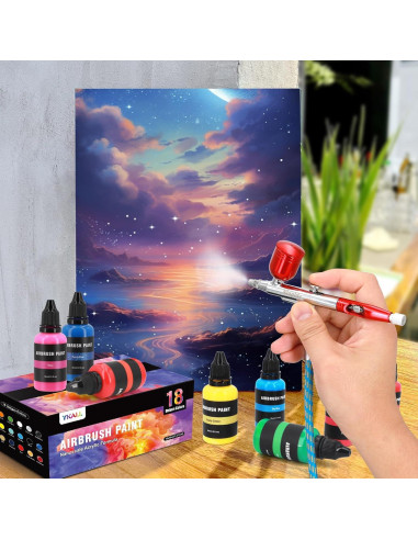 Juego de Pintura con Aerógrafo Ykall 18 Colores Acrílico 29.57 ml