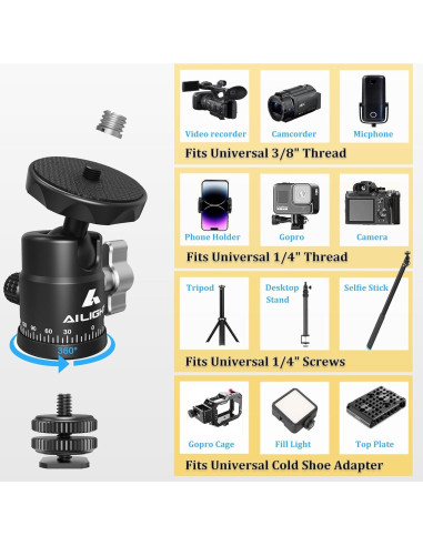 Cabezal de bola mini Ailight para trípode - 2 paquetes
