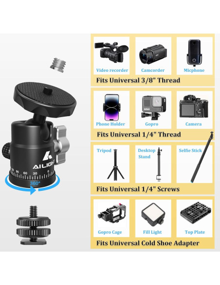 Cabezal de bola mini Ailight para trípode - 2 paquetes Cabezal de bola mini Ailight para trípode - 2 paquetes