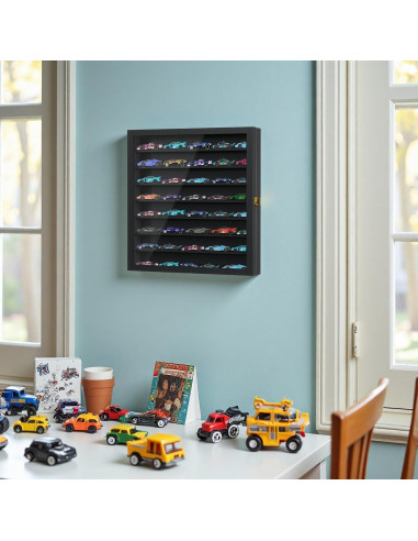 Vitrina de Exhibición Buruis para Coches 1/64, Madera Negra