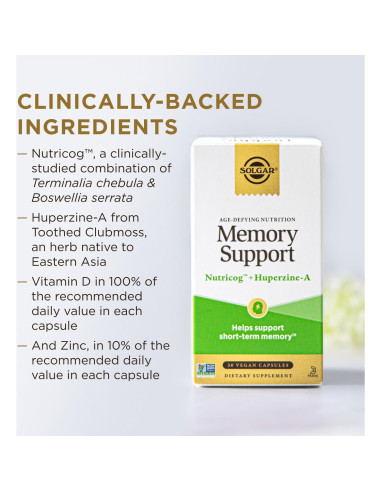 Suplemento Nootrópico Solgar para Memoria y Enfoque 30 Cápsulas