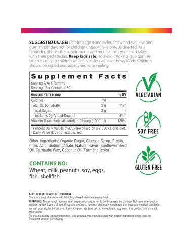 Gomitas de Vitamina D3 Rainbow Light 1000 IU para Niños 60 Unidades
