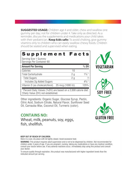 Gomitas de Vitamina D3 Rainbow Light 1000 IU para Niños 60 Unidades Gomitas de Vitamina D3 Rainbow Light 1000 IU para Niños 60 Unidades