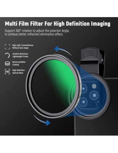 Filtro CPL 52mm NEEWER para Teléfono y Cámara DSLR