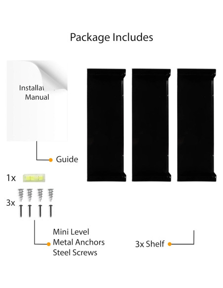 Estante Flotante de Metal Wallniture Bali Negro Set de 3