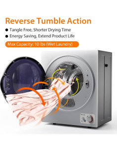 Secadora Eléctrica Portátil COSTWAY GT-10222, 4.5 kg, Acero Inoxidable 2