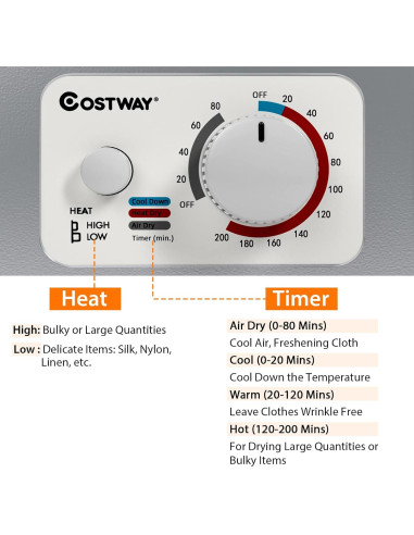 Secadora Eléctrica Portátil COSTWAY GT-10222, 4.5 kg, Acero Inoxidable