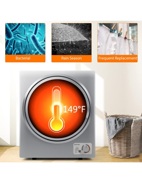 Secadora Eléctrica Portátil COSTWAY GT-10222, 4.5 kg, Acero Inoxidable