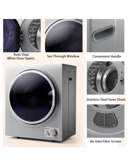 Secadora Eléctrica Portátil COSTWAY GT-10222, 4.5 kg, Acero Inoxidable