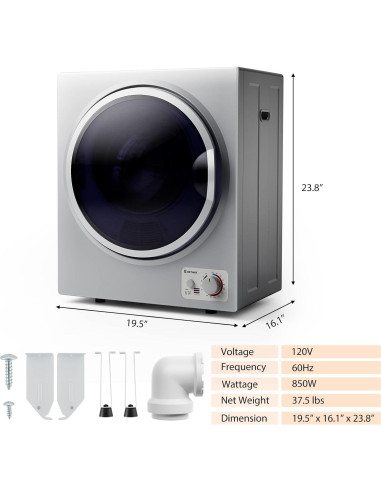 Secadora Eléctrica Portátil COSTWAY GT-10222, 4.5 kg, Acero Inoxidable