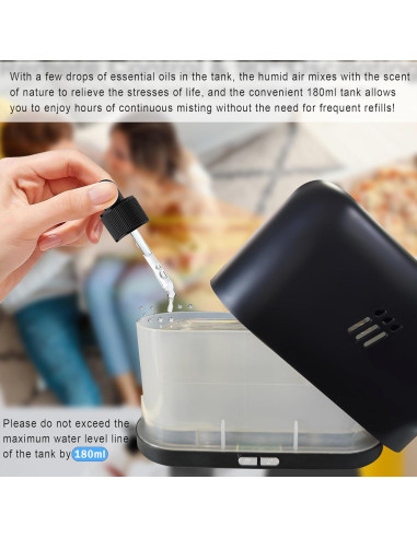 Difusor de Aroma Ultrasónico VAGITTO 180ml Negro con Niebla Fría