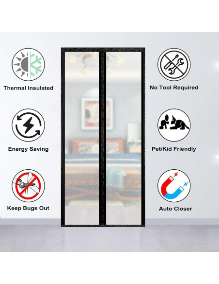 Cortina de Puerta Aislante Magnética SANJIANKER 36x82 Negro